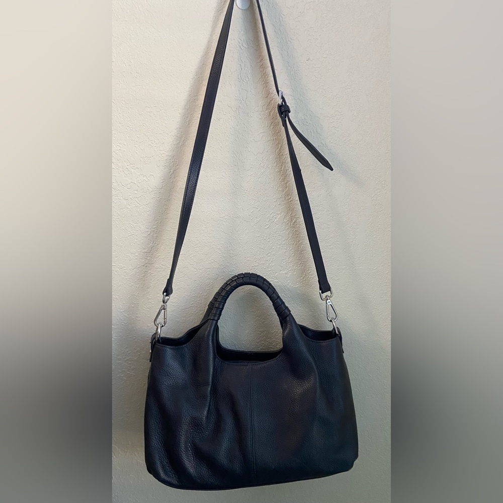 Beautiful Iswee Genuine Leather Navy Satchel Handbag Crossbody Purse Silver